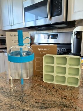 NWT Nespresso Blue Bottle Coffee Iced Travel Tumbler with Silicone Ice Mold